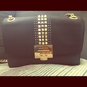 MK Black and Gold studded/chain flap bag! Like new